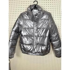 DKNY Sport silver metallic puffer jacket M